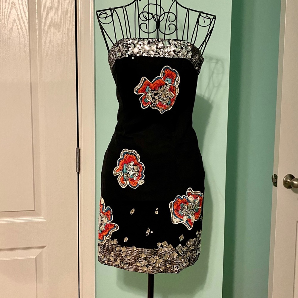 Sequin stone strapless dress mini